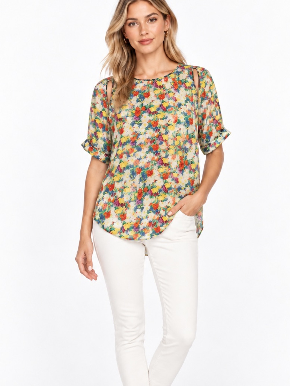 Rebecca Minkoff 100% Silk Floral Cold Shoulder Blouse Top Size 8